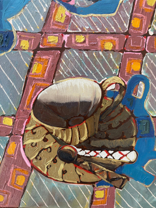 Kobie Bosch - Blue Wrens & Golden Pot with Poppies